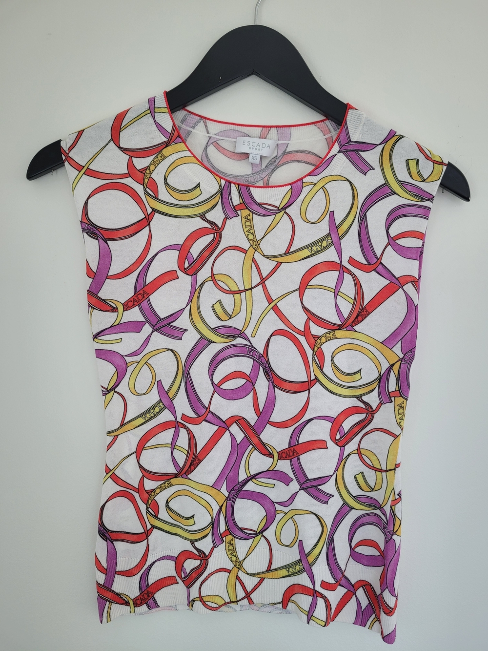 Escada Ribbon-Print Sleeveless Tank in Pink, Red & Yellow